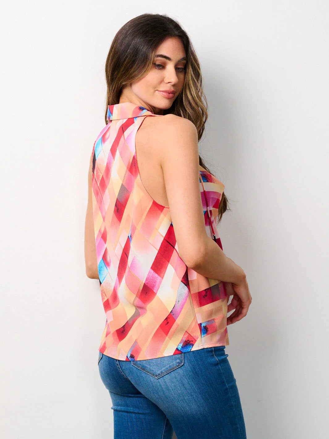 Womens sleeveless Cowl Neck Multi Print Tank Top