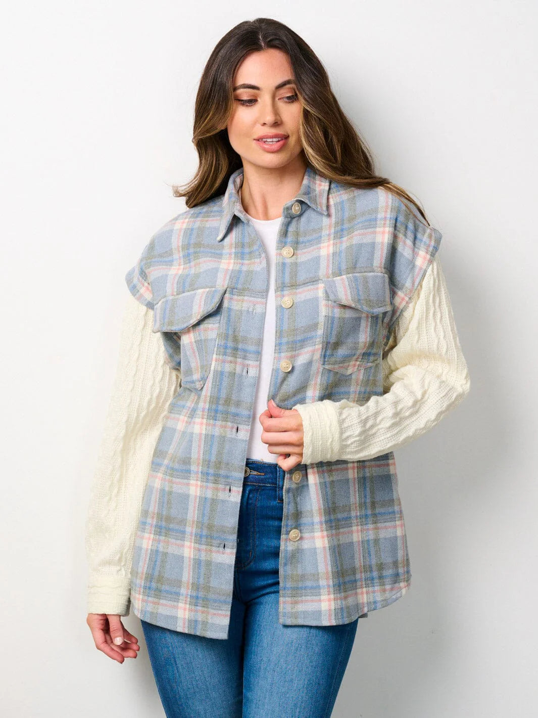 Womens' Plaid colorblock jacket Cozy fall layer