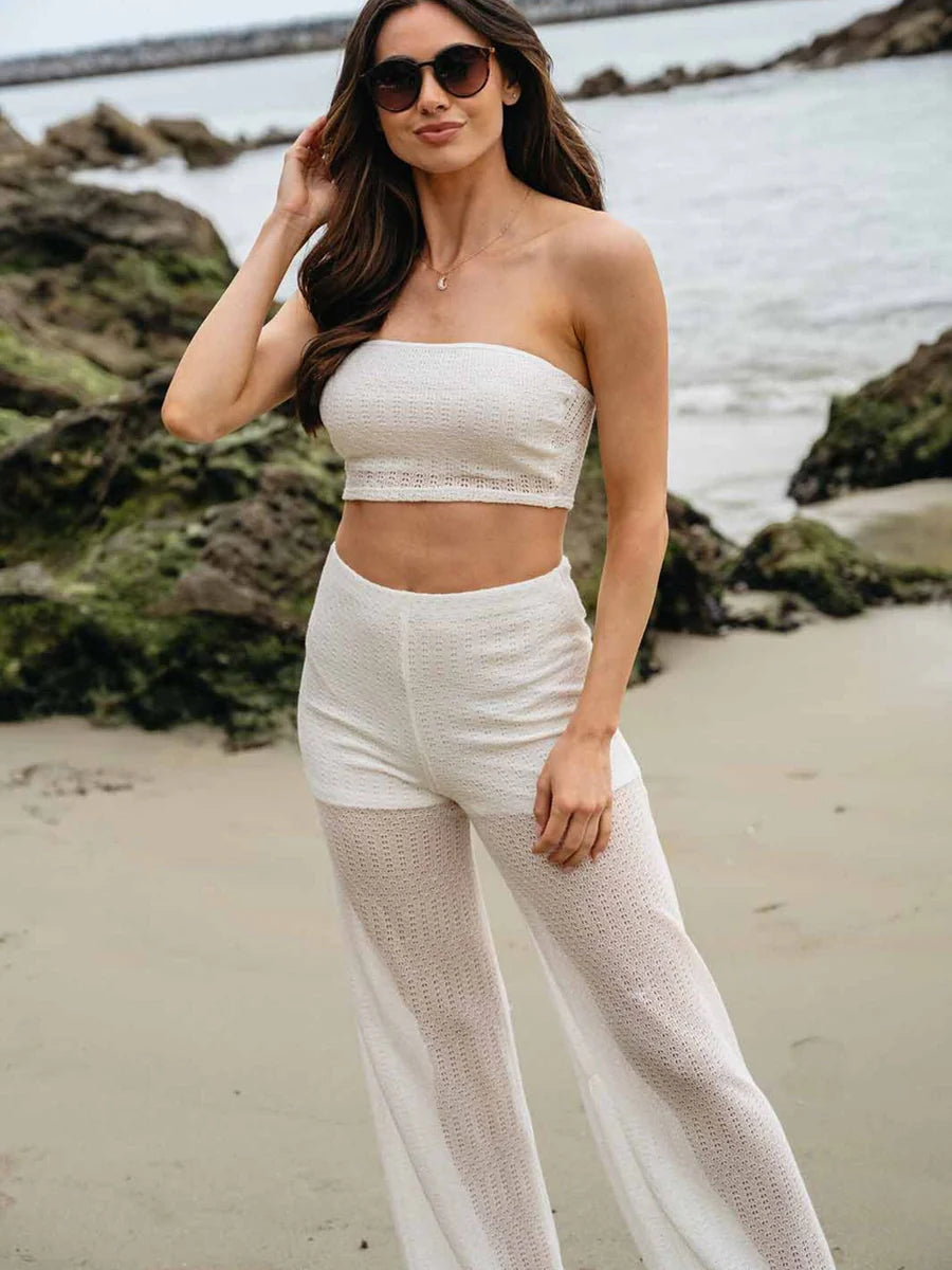 Womens crop tube top and wide leg pants 2pc set