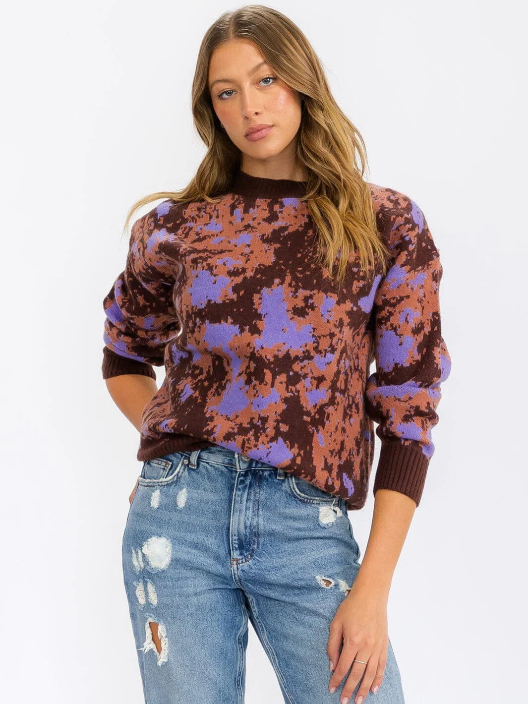 Womens Multi-Print Pullover Sweater