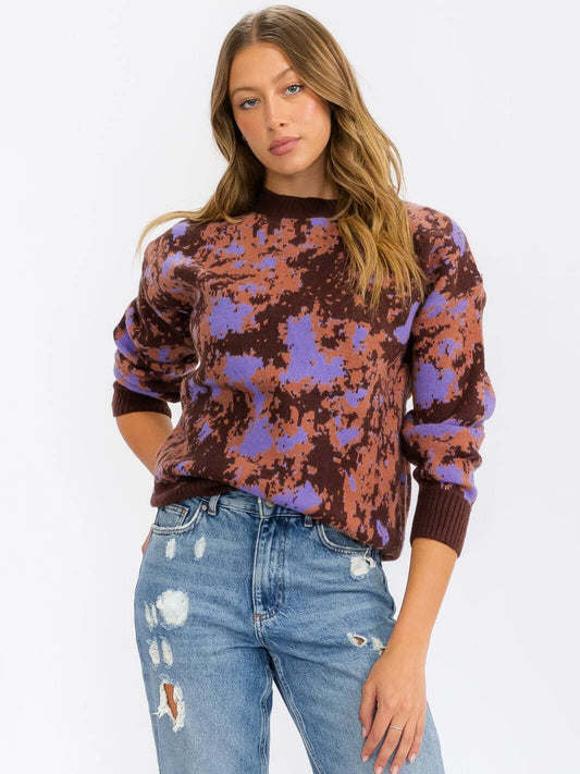 Womens Multi-Print Pullover Sweater