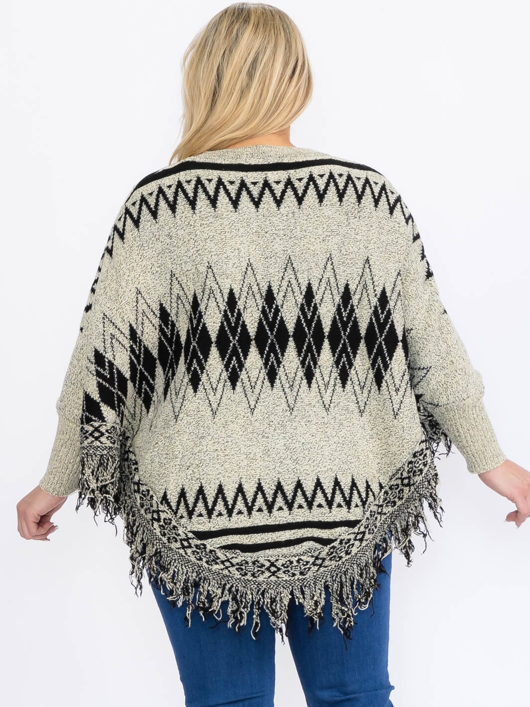 Plus Size Aztec Print Knit Poncho Sweater