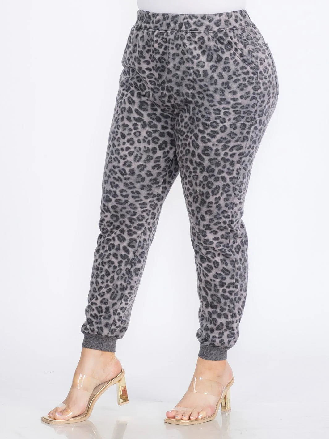 Plus Size Leopard Print Jogger Pants | Cozy Fleece Sweatpants with Pockets | Soft Animal Print Lounge Pants for Women