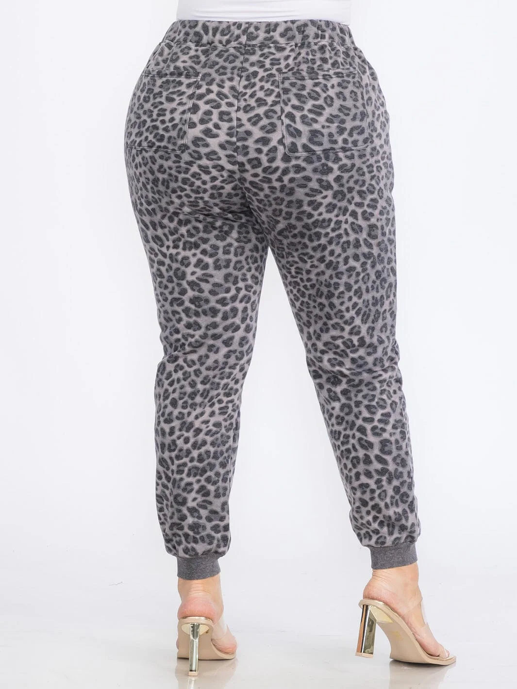 Plus Size Leopard Print Jogger Pants | Cozy Fleece Sweatpants with Pockets | Soft Animal Print Lounge Pants for Women
