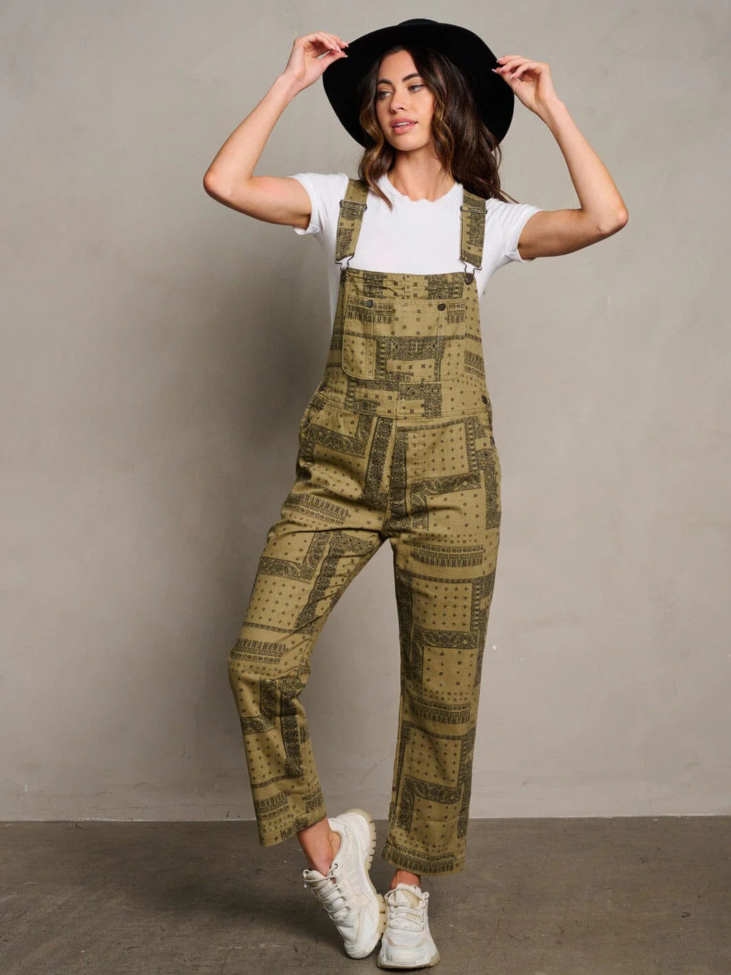 Womens Sleeveless Pocket Multi Print Wide Leg Overall