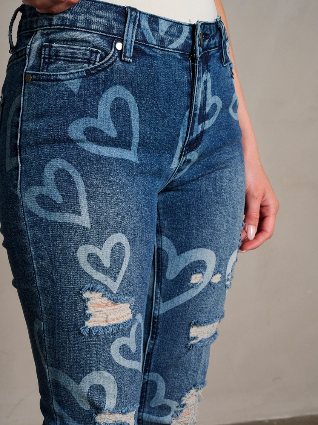 Heart Patch Distressed Denim Jeans | Cute Casual Straight Leg Jeans | Trendy Women’s Blue Jeans
