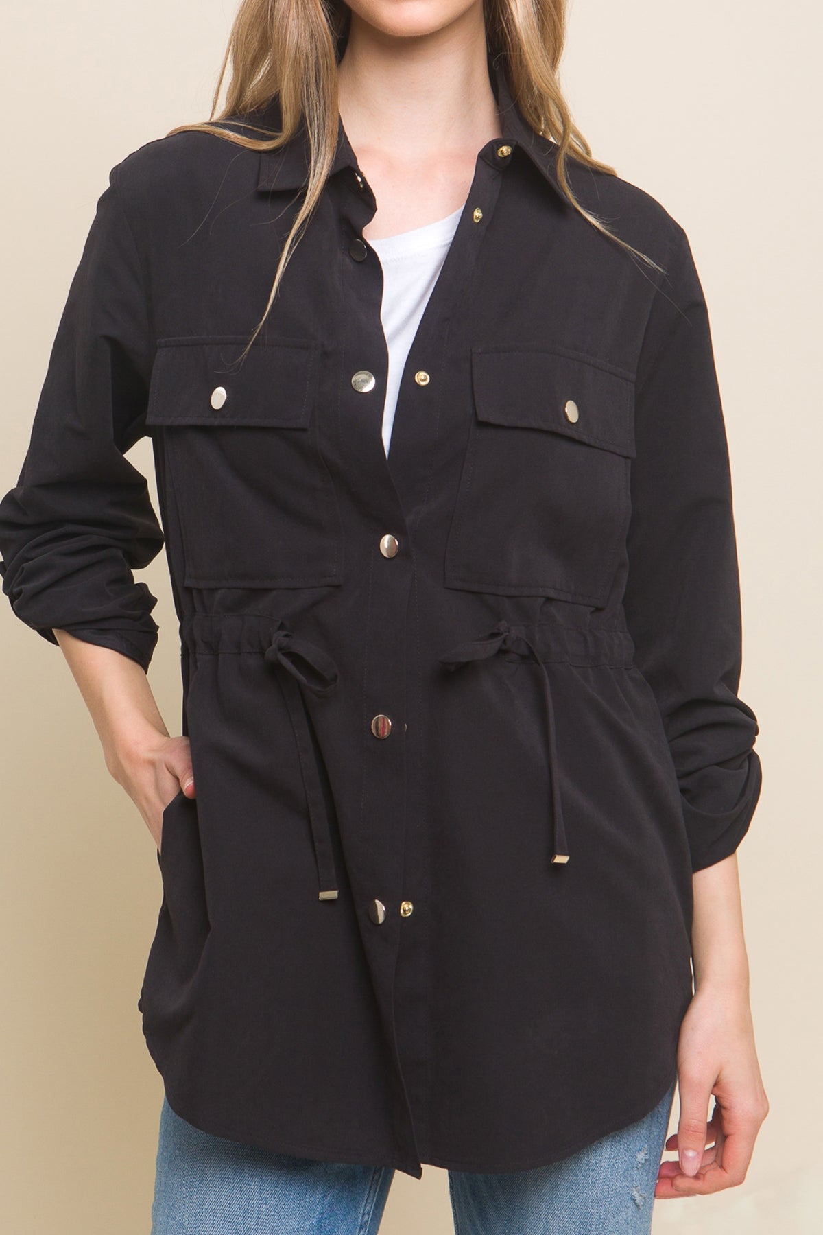 Chic Button-Down Cargo Jacket in Black