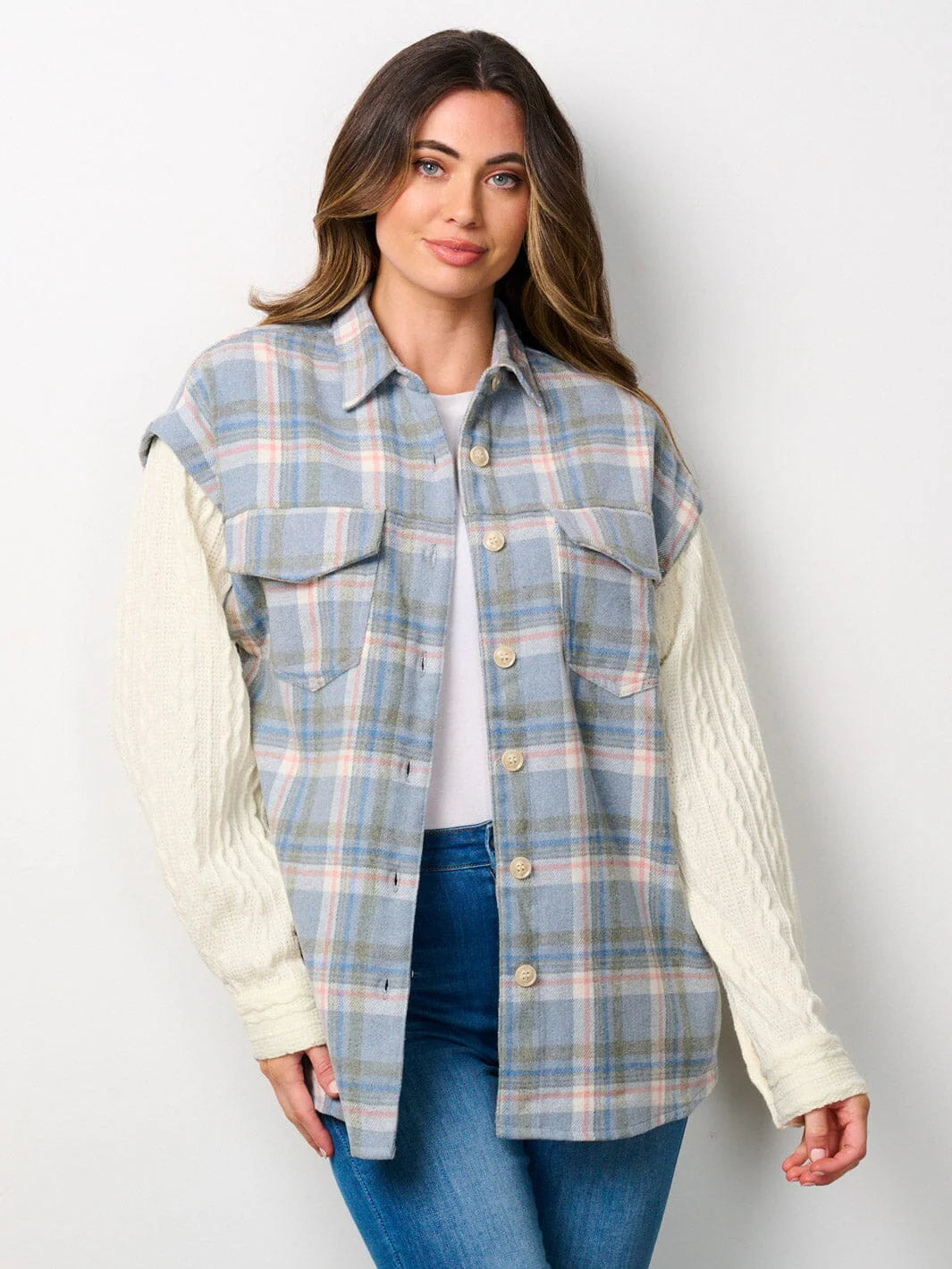 Womens' Plaid colorblock jacket Cozy fall layer