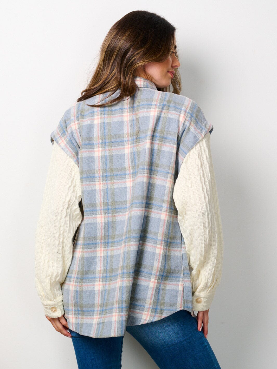 Womens' Plaid colorblock jacket Cozy fall layer