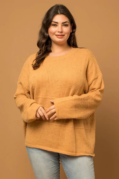 Plus Size knit texture carmel sweater