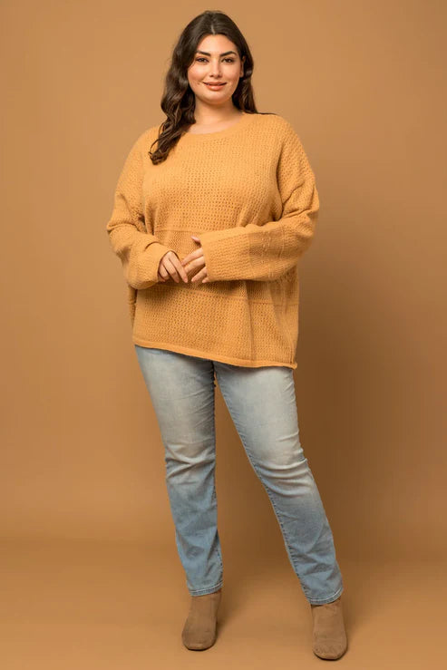 Plus Size knit texture carmel sweater