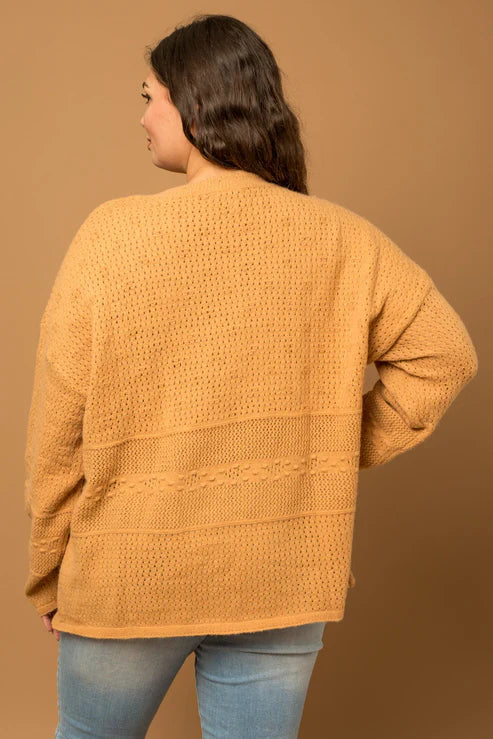 Plus Size knit texture carmel sweater