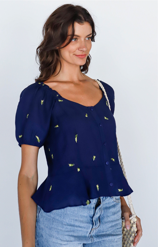 Navy Short Sleeve Top