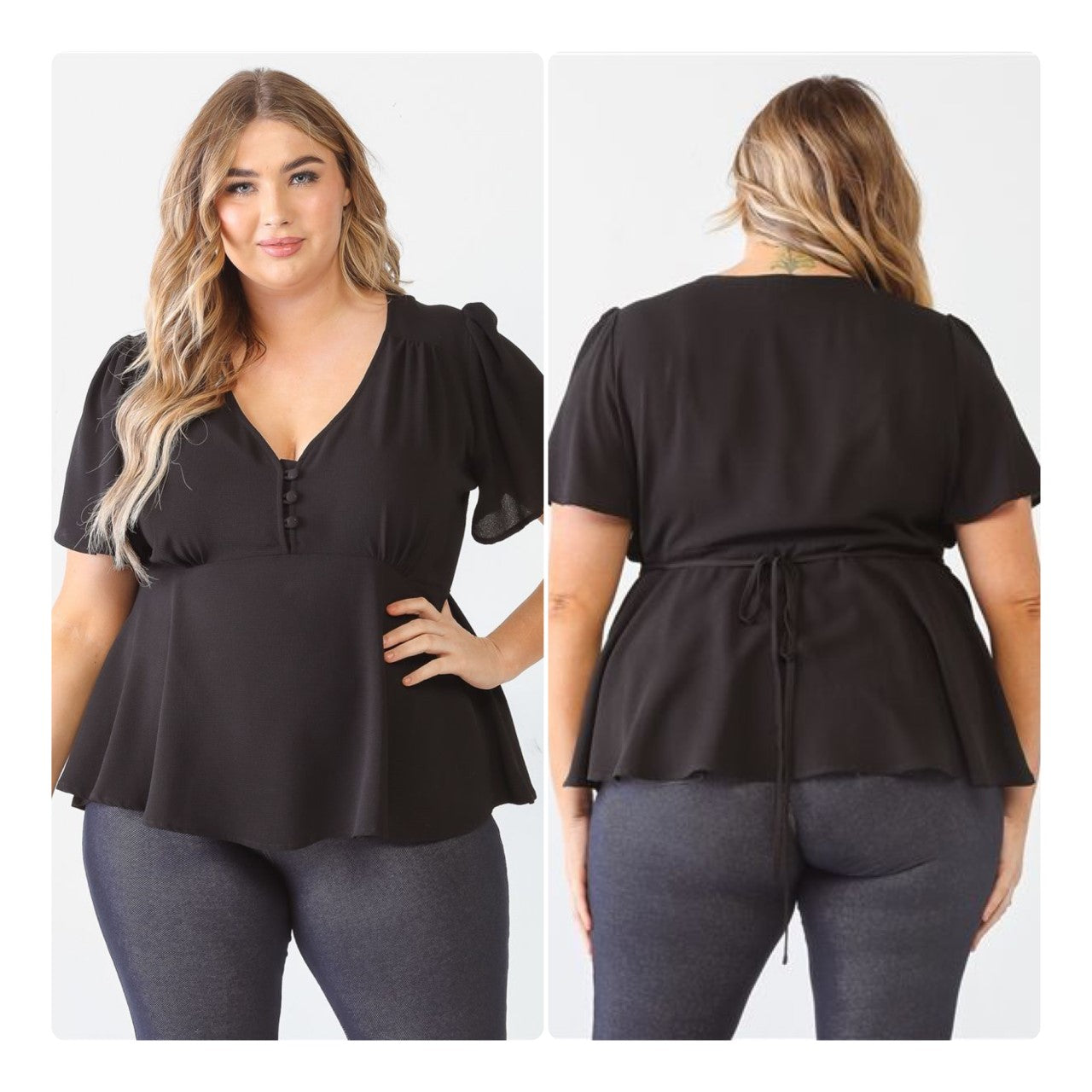 Plus Size short sleeve black top