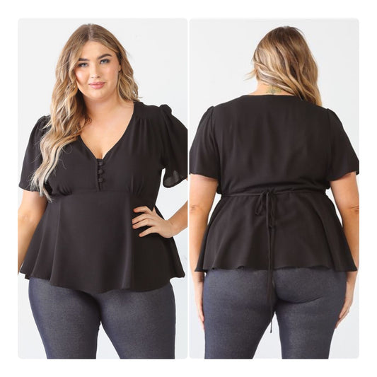 Plus Size short sleeve black top